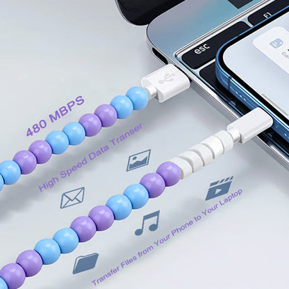 2-In-1 USB To Type-C ＆ PHONE Beaded Charger Cord