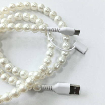 2-In-1 USB To Type-C ＆ PHONE Beaded Charger Cord