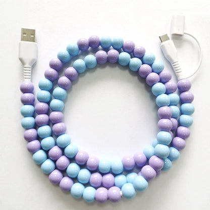 2-In-1 USB To Type-C ＆ PHONE Beaded Charger Cord