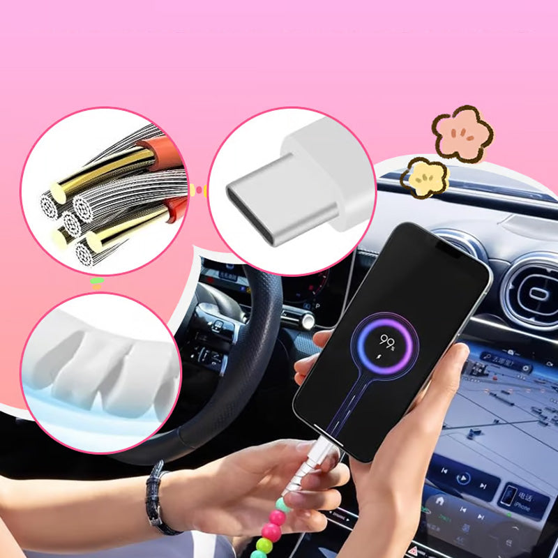 🔥HOT SALE🔥2-In-1 USB To Type-C ＆ Phone Beaded Charger Cord