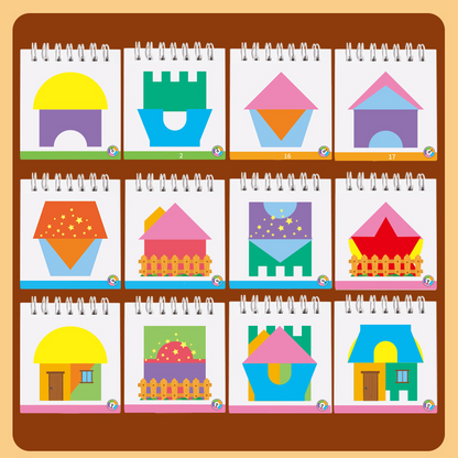 Geometric House Layering Puzzle with Wooden Base